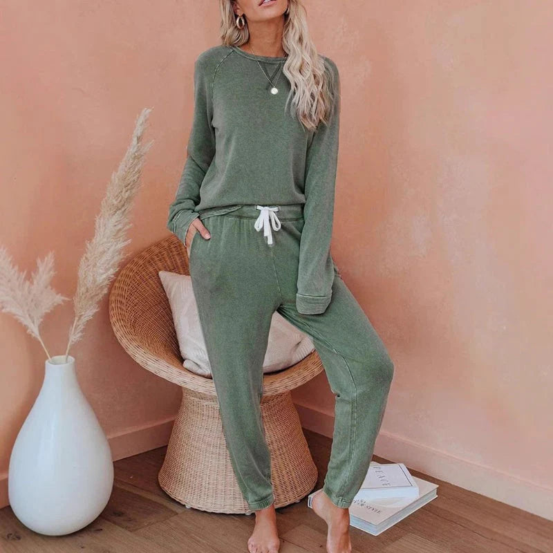 Set de 2 piese pentru femei, format din top și pantaloni, lejer, casual