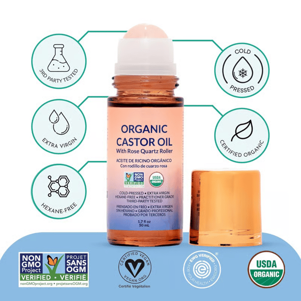 ✨ Roll-on cu ulei de ricin organic - Pentru o piele radiantă, păr bogat și relaxare