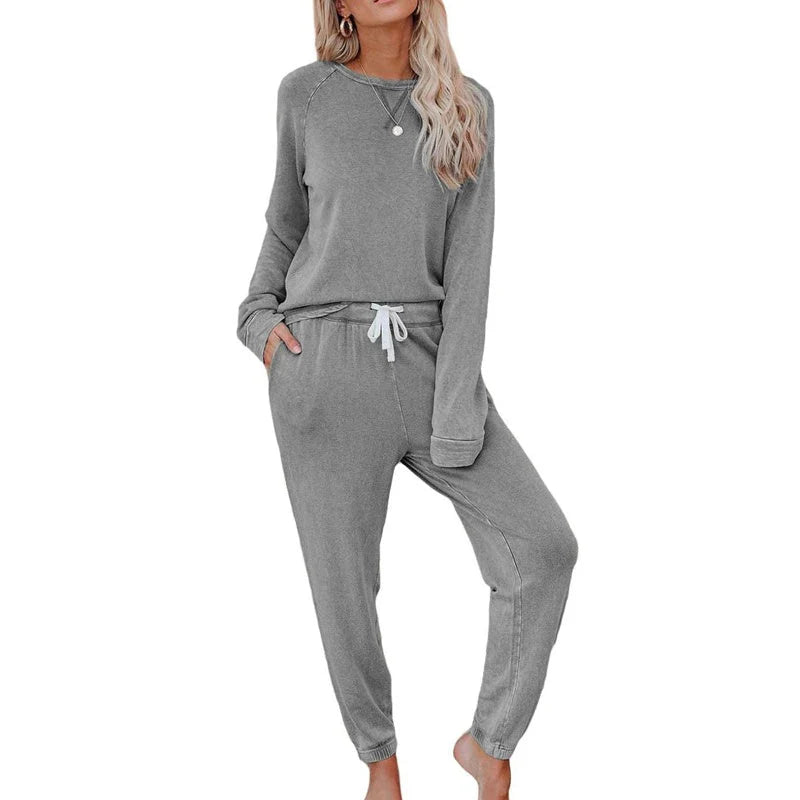 Set de 2 piese pentru femei, format din top și pantaloni, lejer, casual