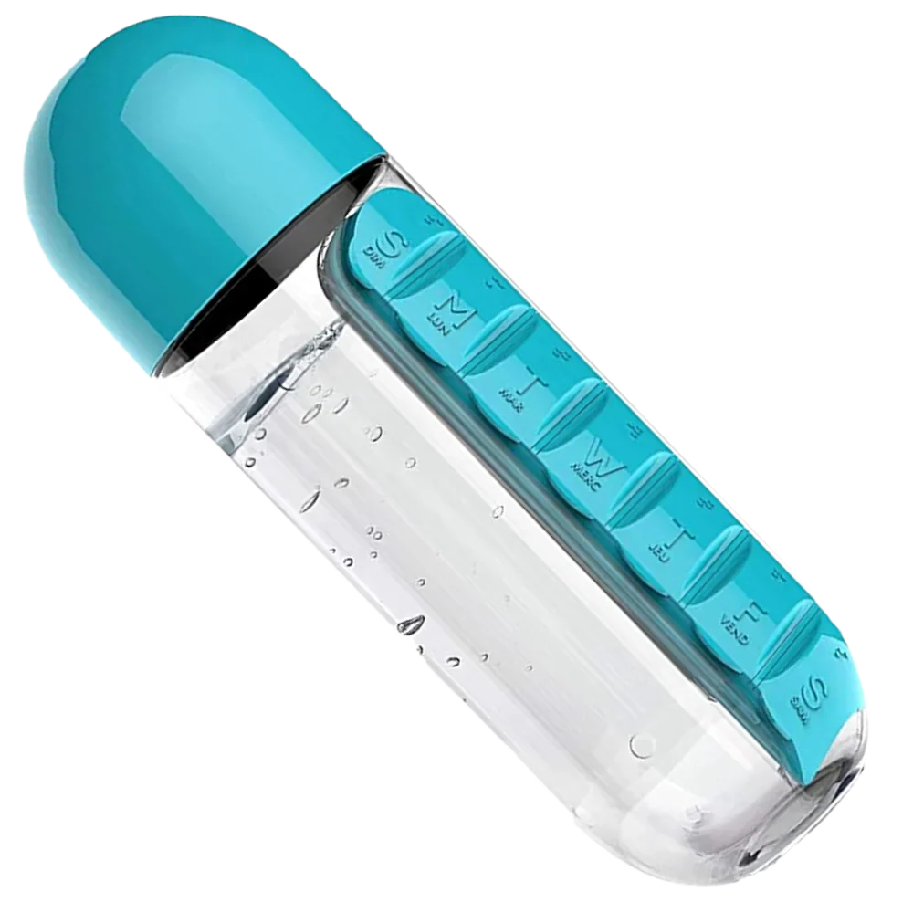 Sticlă de apă cu cutie pentru pastile - ✅Rezolvă problema uitării de a lua medicamentele