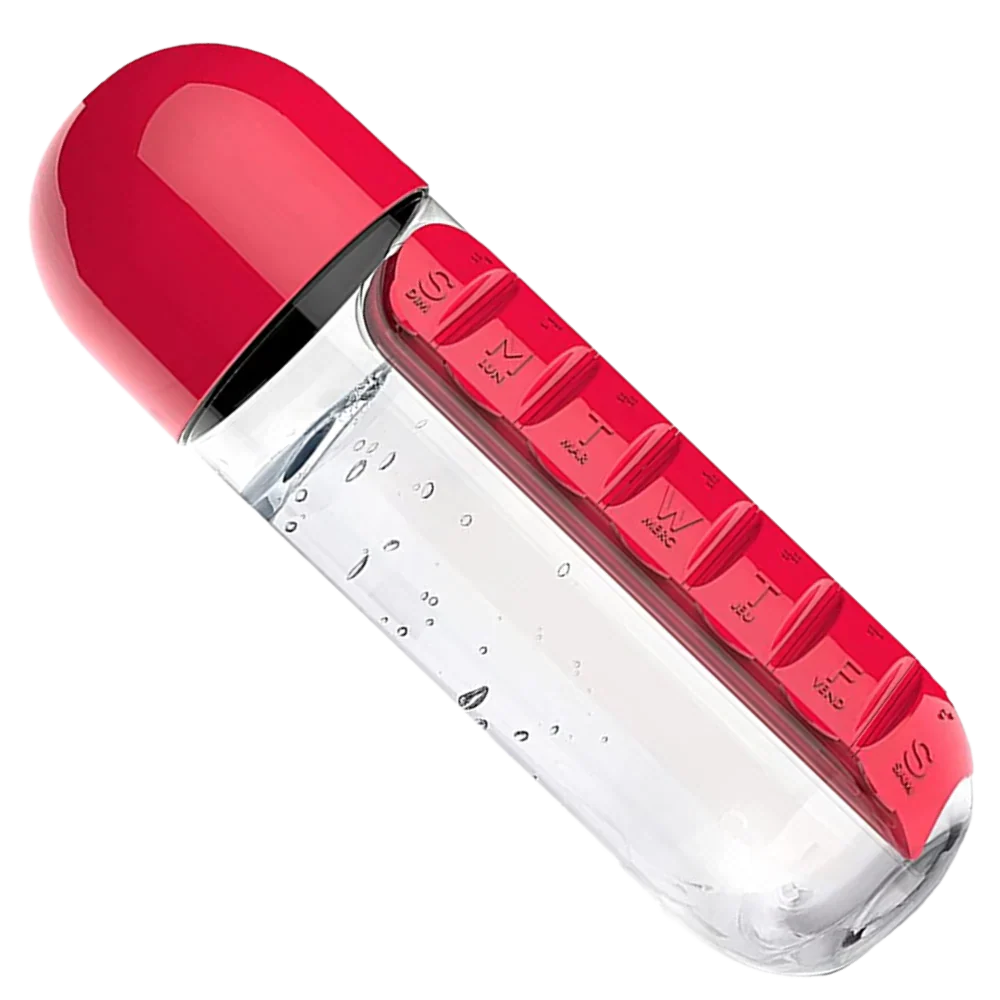 Sticlă de apă cu cutie pentru pastile - ✅Rezolvă problema uitării de a lua medicamentele