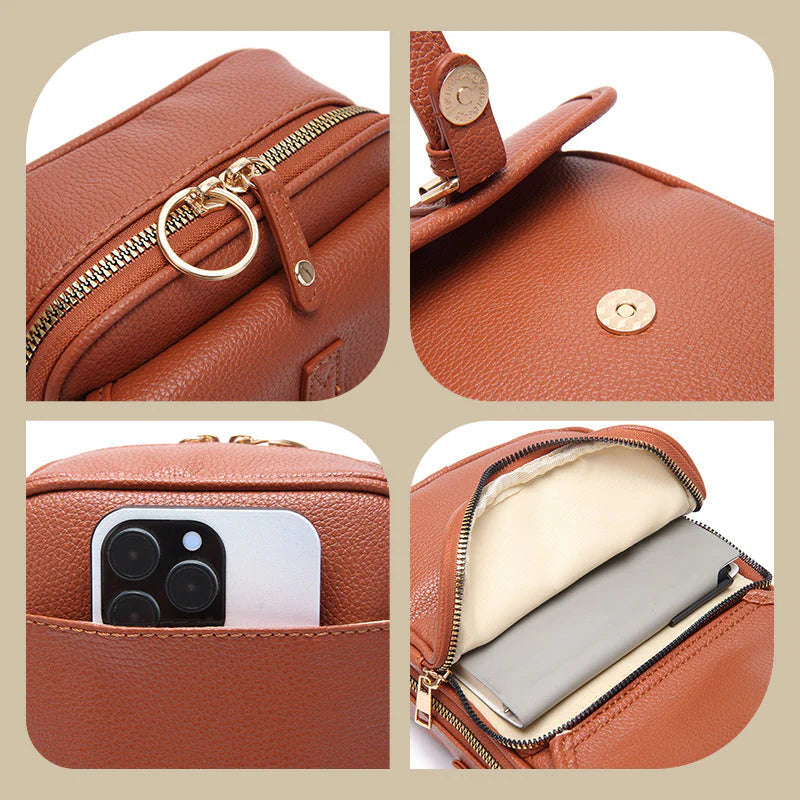 Geantă de umăr casual tip crossbody 【Piele autentică, retro, capacitate mare】