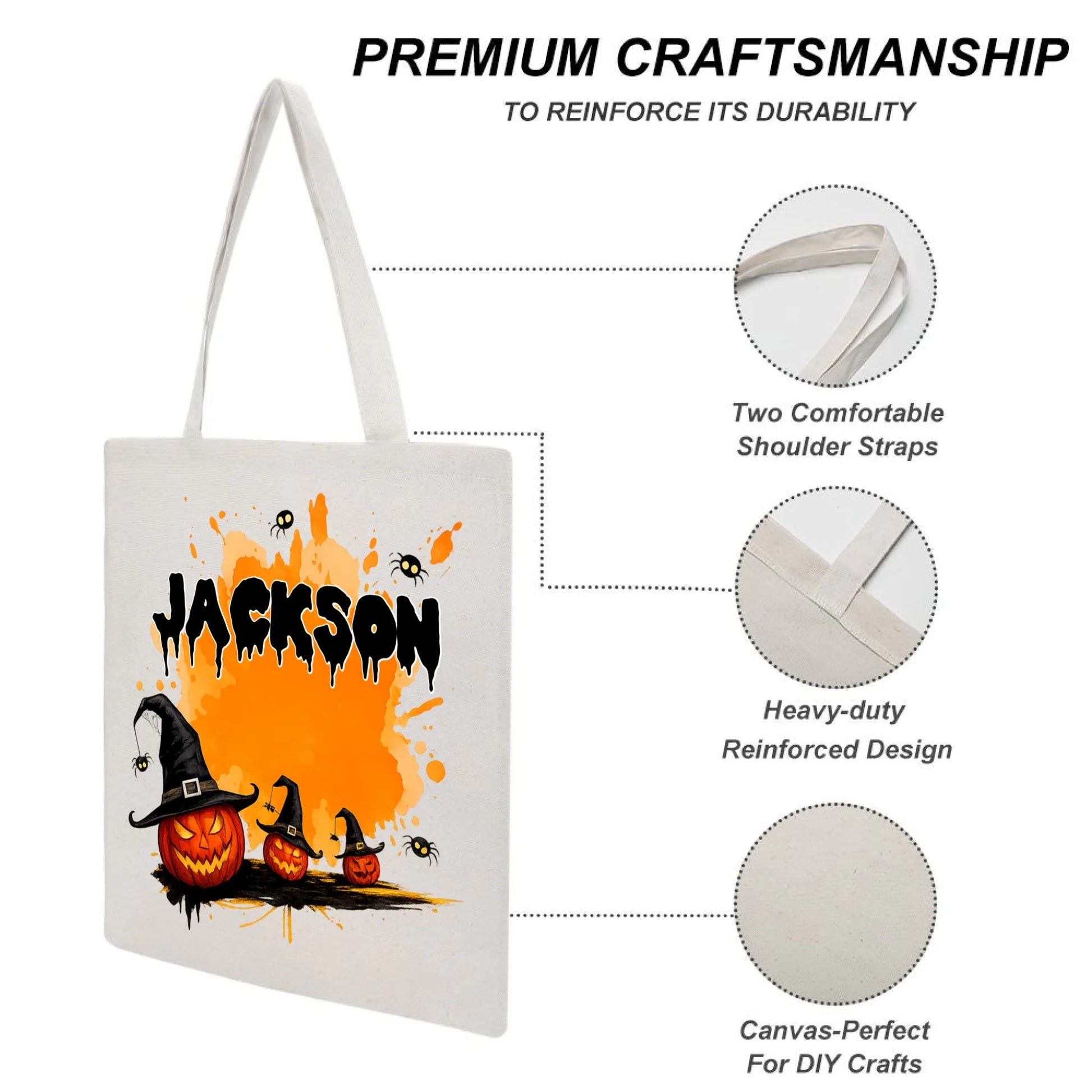 Geantă de pânză personalizată cu tematică de Halloween - Geantă cu model și nume personalizate