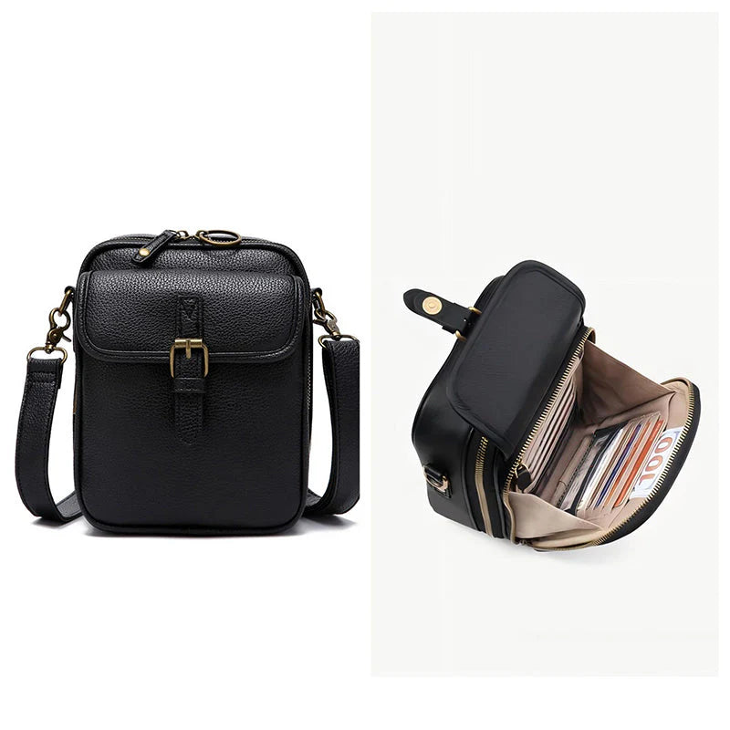 Geantă de umăr casual tip crossbody 【Piele autentică, retro, capacitate mare】