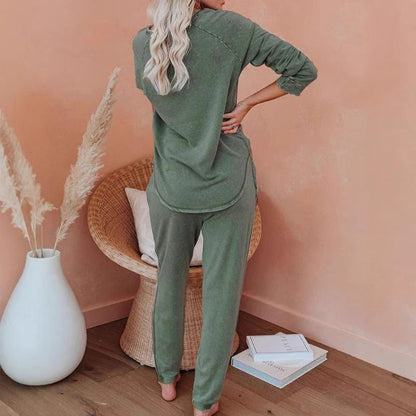 Set de 2 piese pentru femei, format din top și pantaloni, lejer, casual