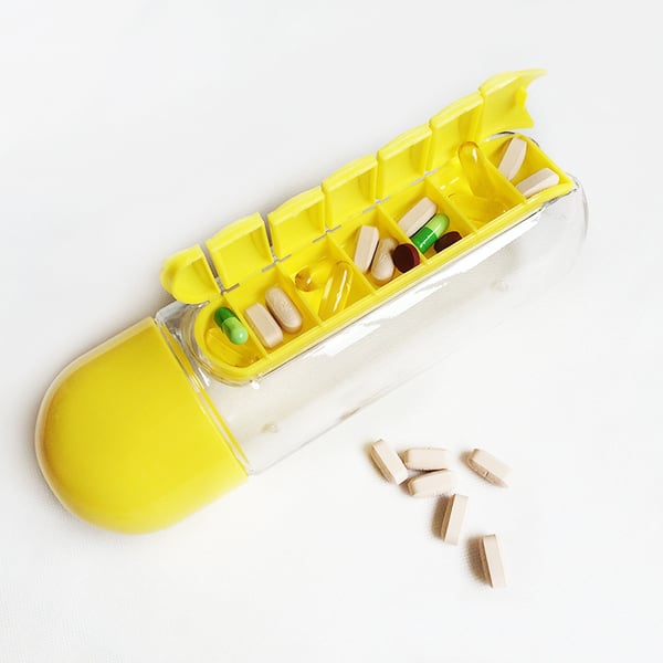 Sticlă de apă cu cutie pentru pastile - ✅Rezolvă problema uitării de a lua medicamentele