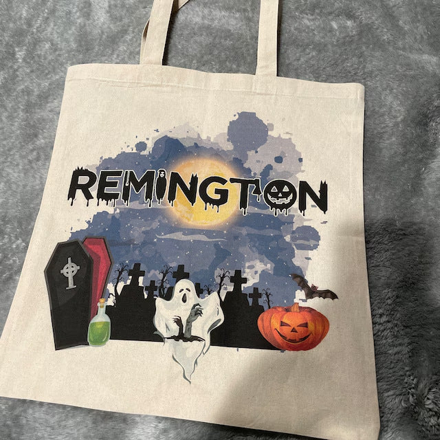 Geantă de pânză personalizată cu tematică de Halloween - Geantă cu model și nume personalizate