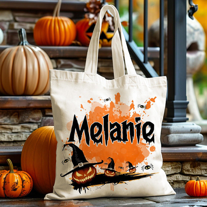 Geantă de pânză personalizată cu tematică de Halloween - Geantă cu model și nume personalizate