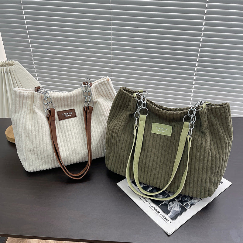 【✨Simplu și elegant! 】Julia™ | Geantă tote din catifea reiată de bumbac 👝