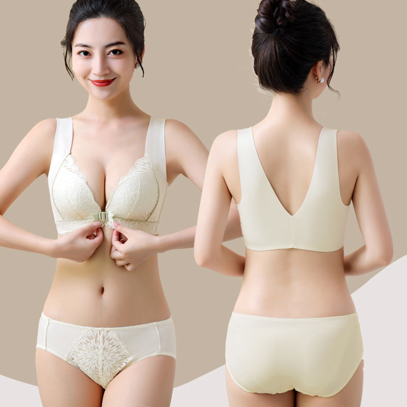【Grosime/Subțime opțională】Sutien de damă din dantelă cu închizătoare frontală, push-up și anti-lăsare