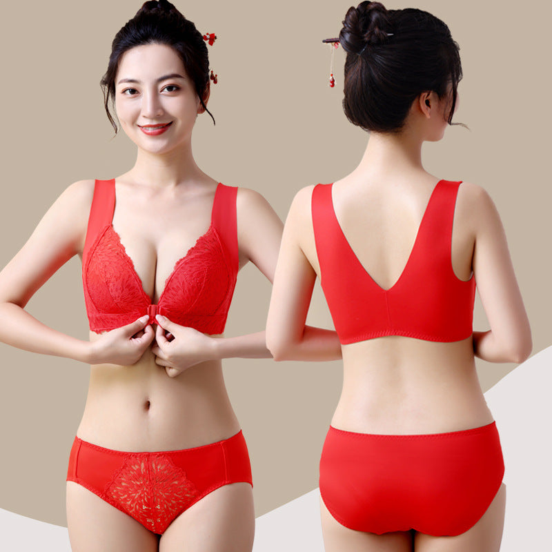【Grosime/Subțime opțională】Sutien de damă din dantelă cu închizătoare frontală, push-up și anti-lăsare