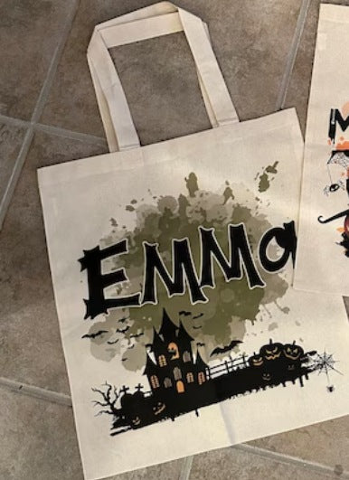 Geantă de pânză personalizată cu tematică de Halloween - Geantă cu model și nume personalizate