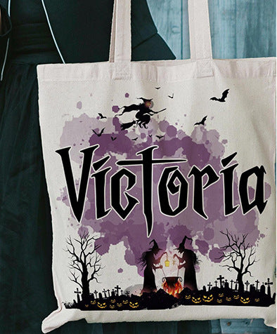 Geantă de pânză personalizată cu tematică de Halloween - Geantă cu model și nume personalizate