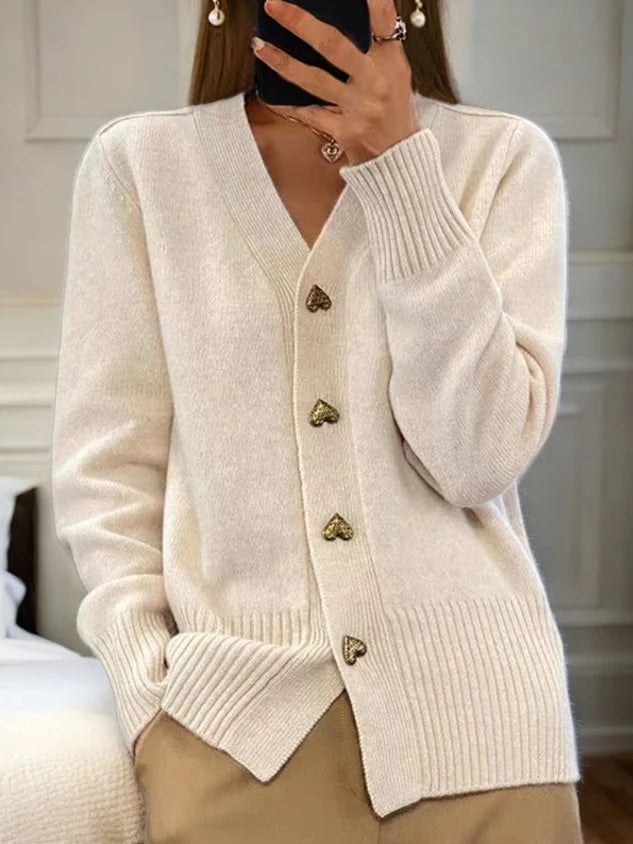 Cardigan casual din lână tricotată cu nasturi pentru femei 【Confortabil și călduros】