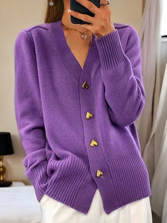 Cardigan casual din lână tricotată cu nasturi pentru femei 【Confortabil și călduros】