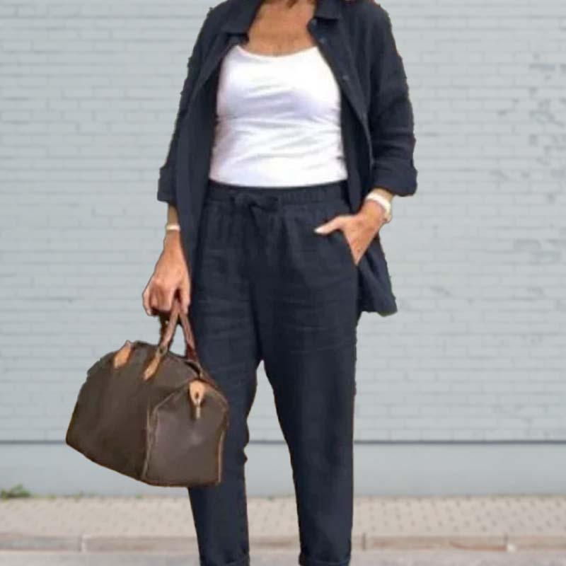 Topuri și pantaloni cu mânecă lungă din bumbac și in 【casual și elegant】