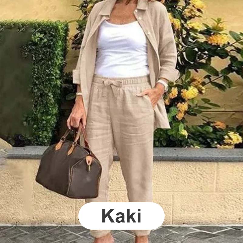 Topuri și pantaloni cu mânecă lungă din bumbac și in 【casual și elegant】