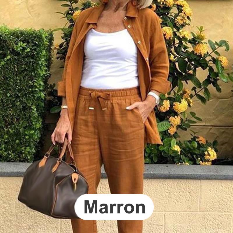 Topuri și pantaloni cu mânecă lungă din bumbac și in 【casual și elegant】