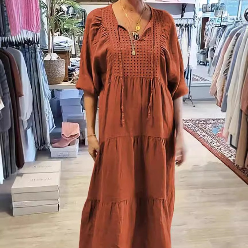 Rochie stratificată cu decolteu în V de culoare solidă
