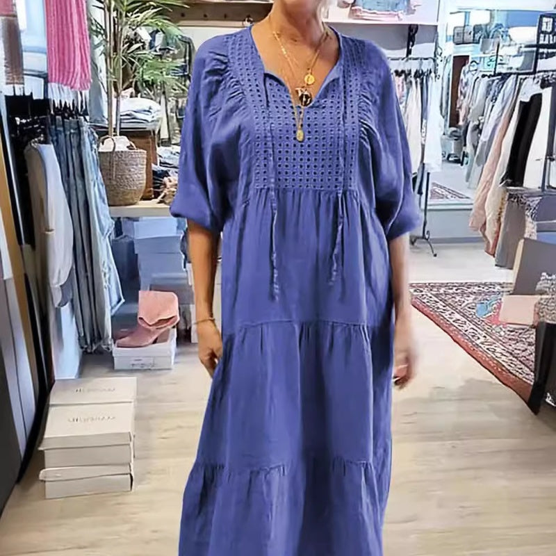Rochie stratificată cu decolteu în V de culoare solidă