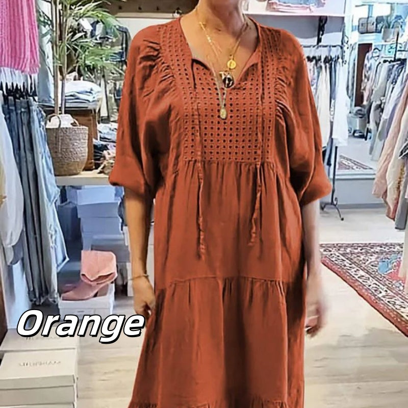 Rochie stratificată cu decolteu în V de culoare solidă